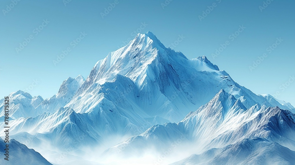 Snow capped mountain peaks against a clear blue sky. AI generate illustration