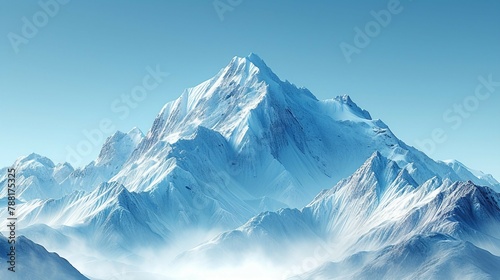 Snow capped mountain peaks against a clear blue sky. AI generate illustration © PandaStockArt