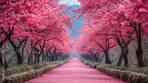 A pathway under a canopy of cherry blossoms. AI generate illustration #788175508