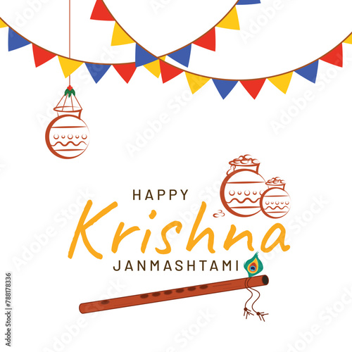 Flat Vector Illustration of Happy Janmashtami Festival Celebration Background