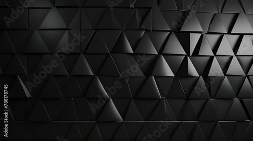 Polished, Semigloss Wall background with tiles. Triangular, tile Wallpaper with 3D, Black blocks. Generative.AI