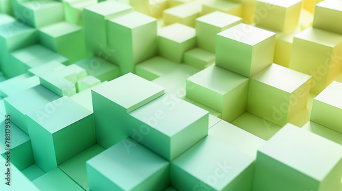 Gently lit mint green and faded yellow cubes in an abstract 3D perspective  ai generated