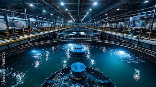 Modern Water Treatment Facility in Action - Clean Symmetry. Concept Water Treatment, Facility Operations, Clean Technology, Modern Innovation, Symmetrical Design photo