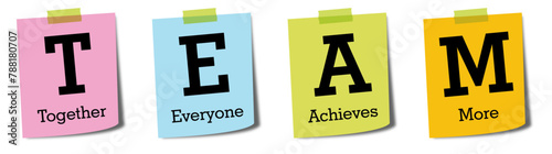 Teamwork business concept. Post it notes in multicolor isolated on transparent background. Sticky note paper sheets collection with shadow.