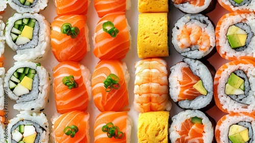 seamless pattern, sushi, view from above, background.