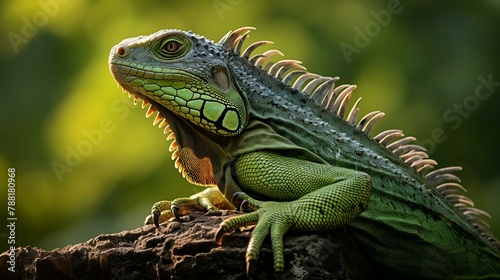 A big green iguana lizard in nature. 