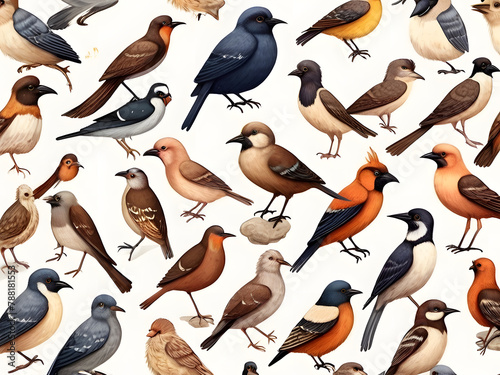 Amazing Illustration Art Cartoon Cute birds collection: farm animals, wild birds, marina birds isolated on white background. Illustration design template