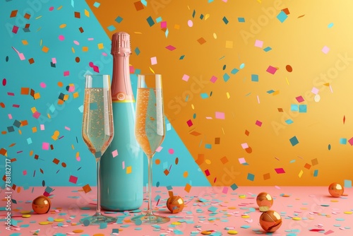 "Vintage Style and Golden Bubbles: Luxurious Champagne Toasts Illustrated for Festive Celebrations and Elegant Parties"