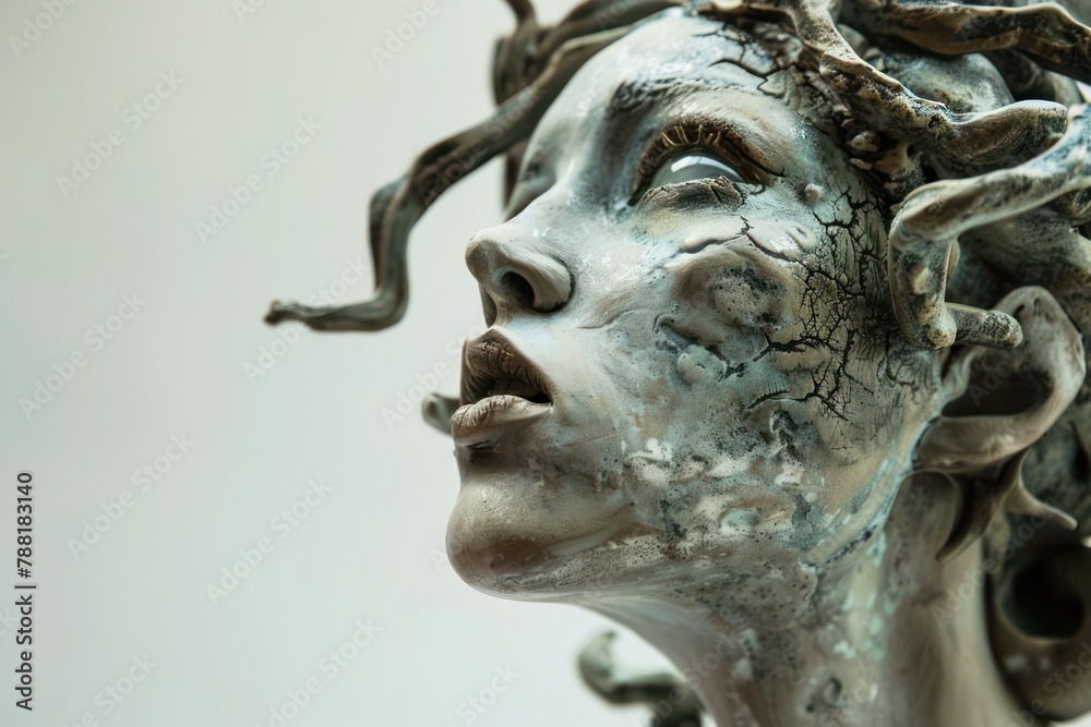 Gorgon Medusa Statue with Cracks in Modern Art Style