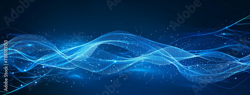 Abstract line waves, Digital waves, Business graph waves and technology graph, Abstract blue technology background with a cyber network grid and connected particles, digital connectivity, Ai  photo