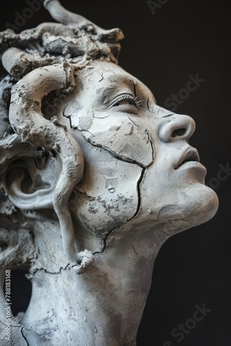 Gorgon Medusa Statue with Cracks in Modern Art Style