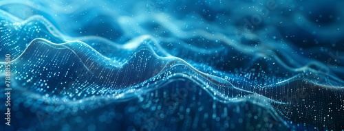 Business graph waves and technology graph, Abstract blue technology background with a cyber network grid and connected particles, digital connectivity with abstract blue technology, Ai © PixxStudio