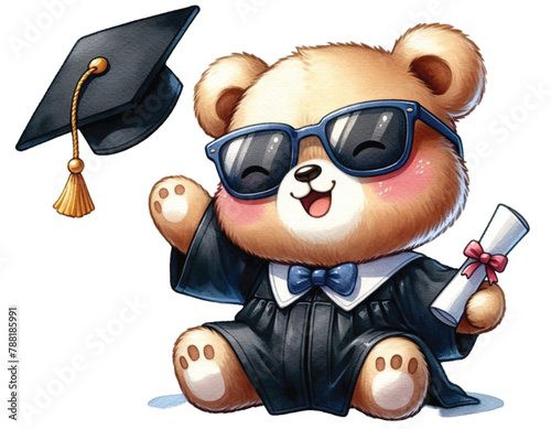 bear graduation gown throws student hat clipart watercolor