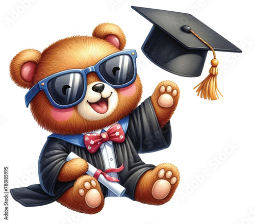 bear graduation gown throws student hat clipart watercolor