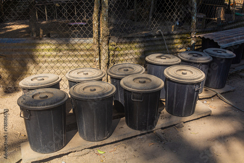 Plastic baskets in Donkhoun (Done Khoun) village near Nong Khiaw, Laos photo