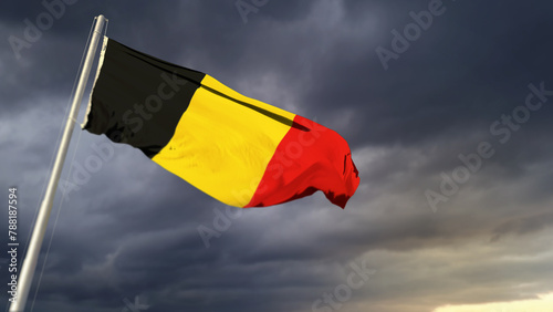 cute Belgium flag on massive dark clouds backdrop - abstract 3D rendering photo
