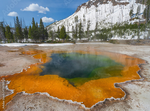 View of highlands landscape with natural lake, Yellowstone National Park, United States. photo