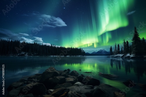 Northern lights reflected in the mirror surface of the lake © Maria