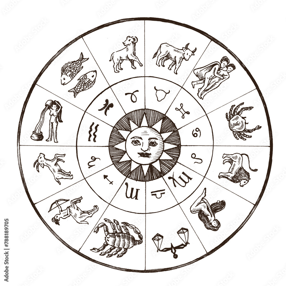 Hand drawn horoscope sign circle design element