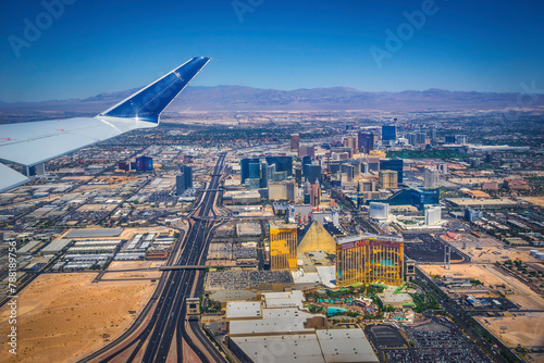Las Vegas, United States - 01 March 2024: View of modern cityscape from high perspective, Las Vegas, Nevada, United States. photo