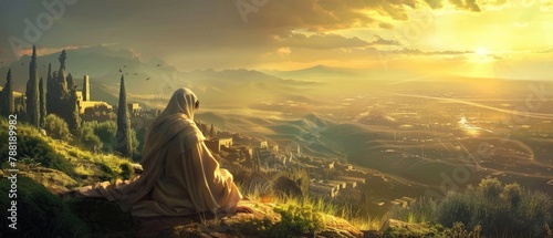 Jesus on the Mount of Olives, giving prophecies and teachings about the end times and preparation photo