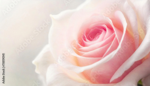 Close-up of a pink rose with soft petals against a blurred background.