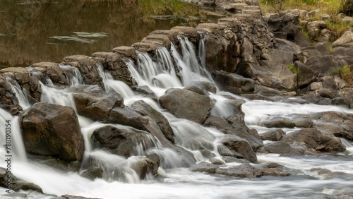 waterfall in the forest long exposure flowing over rocks