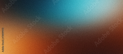 Grainy noisy texture brown orange blue poster background, dark moody teal turquoise aquamarine grunge retro backdrop design smooth color gradient banner