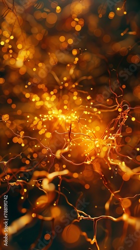 Close-up of a golden brain circuit  with neurons firing in a symphony of light  symbolizing advanced intelligence