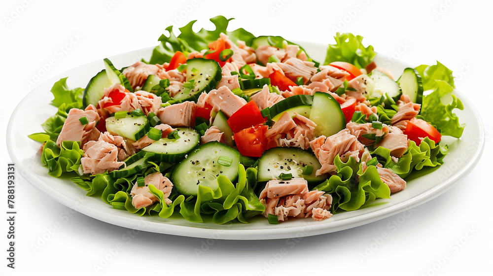 Fresh Tuna Salad: High-Resolution Photo on White Background