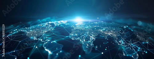 planet in space, Abstract digital world map, concept of global network and connectivity on Earth, data transfer and cyber technology, information exchange and international telecommunication, Ai
