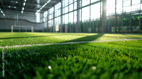 Sports Facilities with Synthetic Grass: Wide-Angle Top View with Cageball