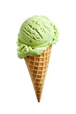 Ice cream cone with a scoop of green apple ice cream, on isolated transparent background