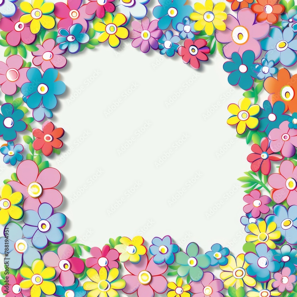 Floral patterns around edges. Beautiful background with delicate plants blooming at edges on white backdrop. Horizontal border with pastel spring summer flowers Floral patterns around edges. Beautiful background with delicate plants blooming at edges on white backdrop. Horizontal border with pastel spring summer flowers