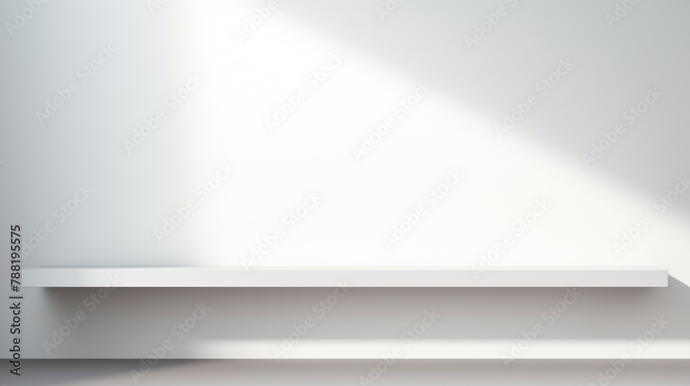shelf bookshelf clean display on white wall, ai