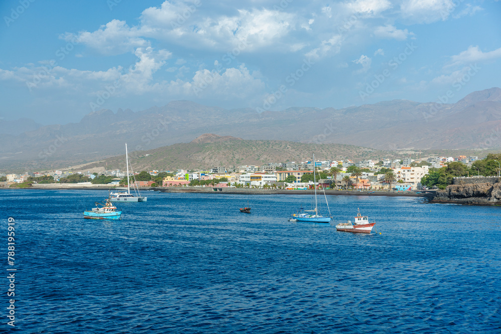 View of a boats in the bay of Porto Novo, island of Santo Anta, Cape Verde. View of a boats in the bay of Porto Novo, island of Santo Anta, Cape Verde.