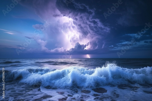 Stormy clouds, sun and rain over the ocean