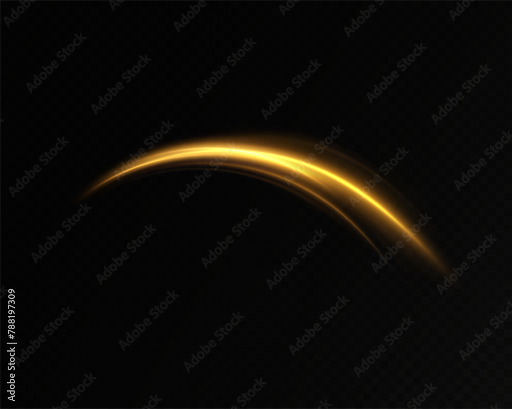 Golden glowing swirl. The effect of moving at the speed of light. Easy trail. Shiny wavy path. Vector.Neon light. Golden glowing swirl. The effect of moving at the speed of light. Easy trail. Shiny wavy path. Vector.Neon light.