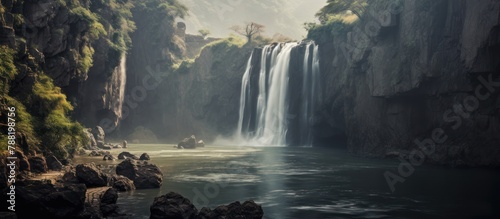 Vector Illustration of a Beautiful Waterfall in nature