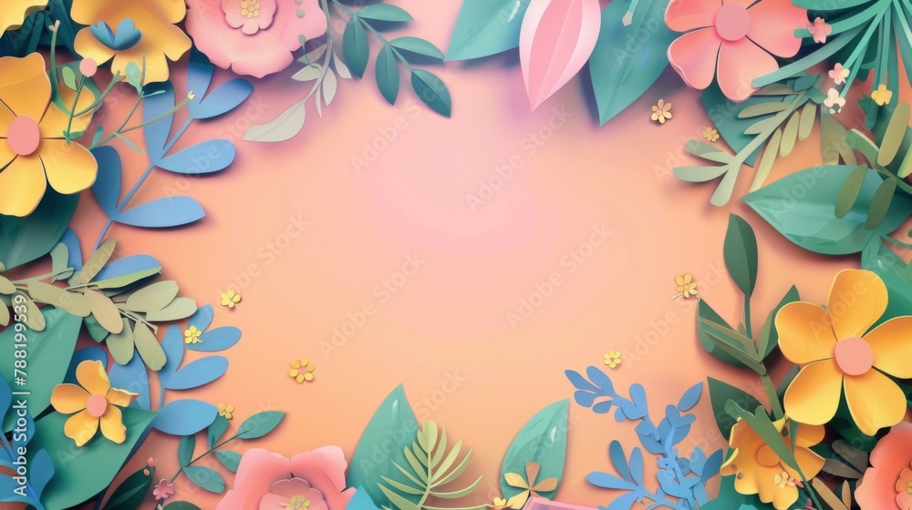 Floral patterns around edges. Beautiful background with delicate plants blooming at edges on white backdrop. Horizontal border with pastel spring summer flowers Floral patterns around edges. Beautiful background with delicate plants blooming at edges on white backdrop. Horizontal border with pastel spring summer flowers