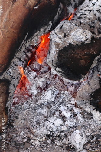 Colorful closeup of wood burning for barbecue