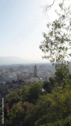 Malaga cathedral at sunset from Gibralfaro, Spain. 4K Vertical photo