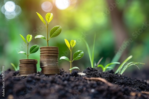 A Pile of Coins With a Plant Growing Out of Them, An interpretation of growth in mutual fund investments, AI Generated