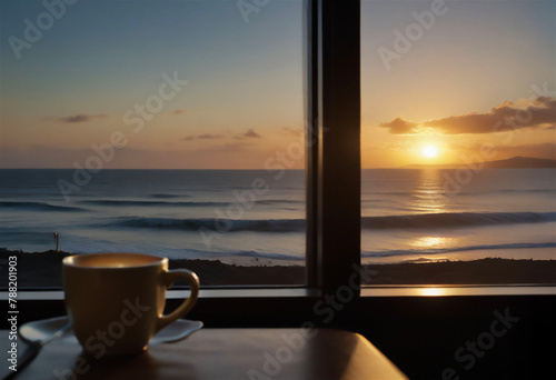 Cafe with a view of the sea at sunset © haivaivo