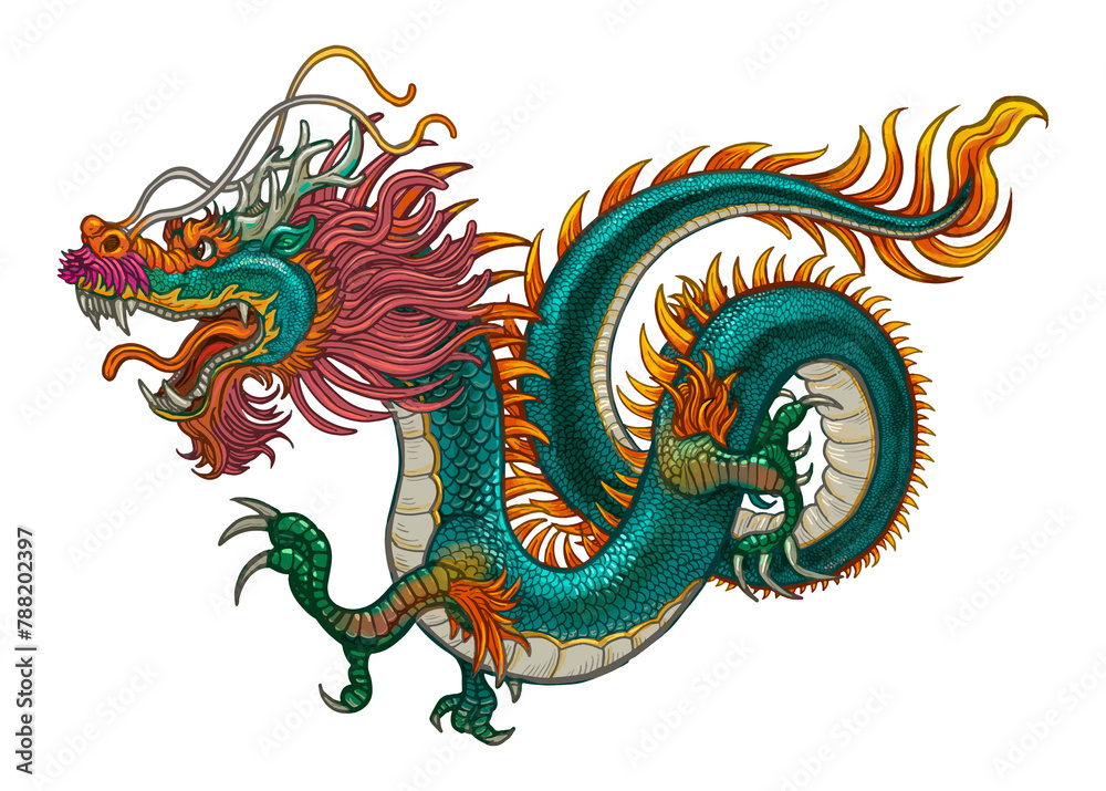 Chinese dragon png sticker, magical creature cut out, transparent background