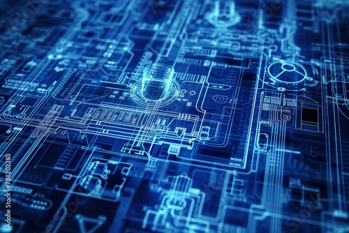 A detailed blueprint image showcasing the intricate layout and design of a computer circuit board, An intricately detailed blueprint of a NAS system, AI Generated