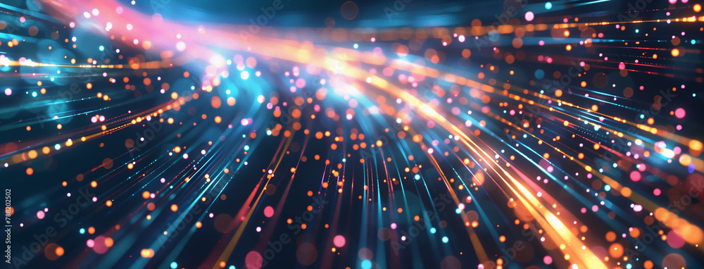 Fiber optics background, Bundle of fiber optic cables. Optical fiber cable Colorful illustration, Abstract technology background with fiber optic network connections. Global Data transfer, Ai 
