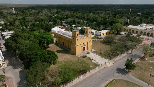 Aerial view of Sotuta town with church and colonial architecture, Yucatan, Mexico. photo