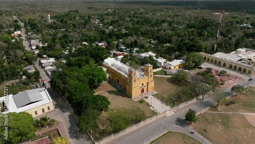 Aerial view of Sotuta town with colonial architecture and church, Yucatan, Mexico. photo