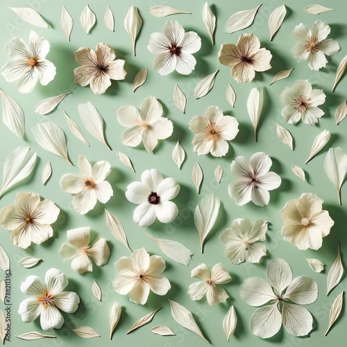 Beige botanical elements artistically arranged on a soft green background, perfect for a natural aesthetic.
